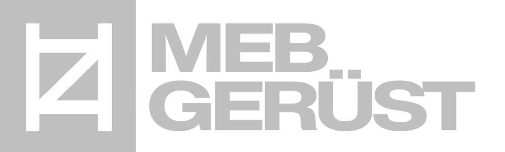 Logo für MEB GERÜST mit einem stilisierten Gerüstsymbol links und dem Firmennamen rechts.
