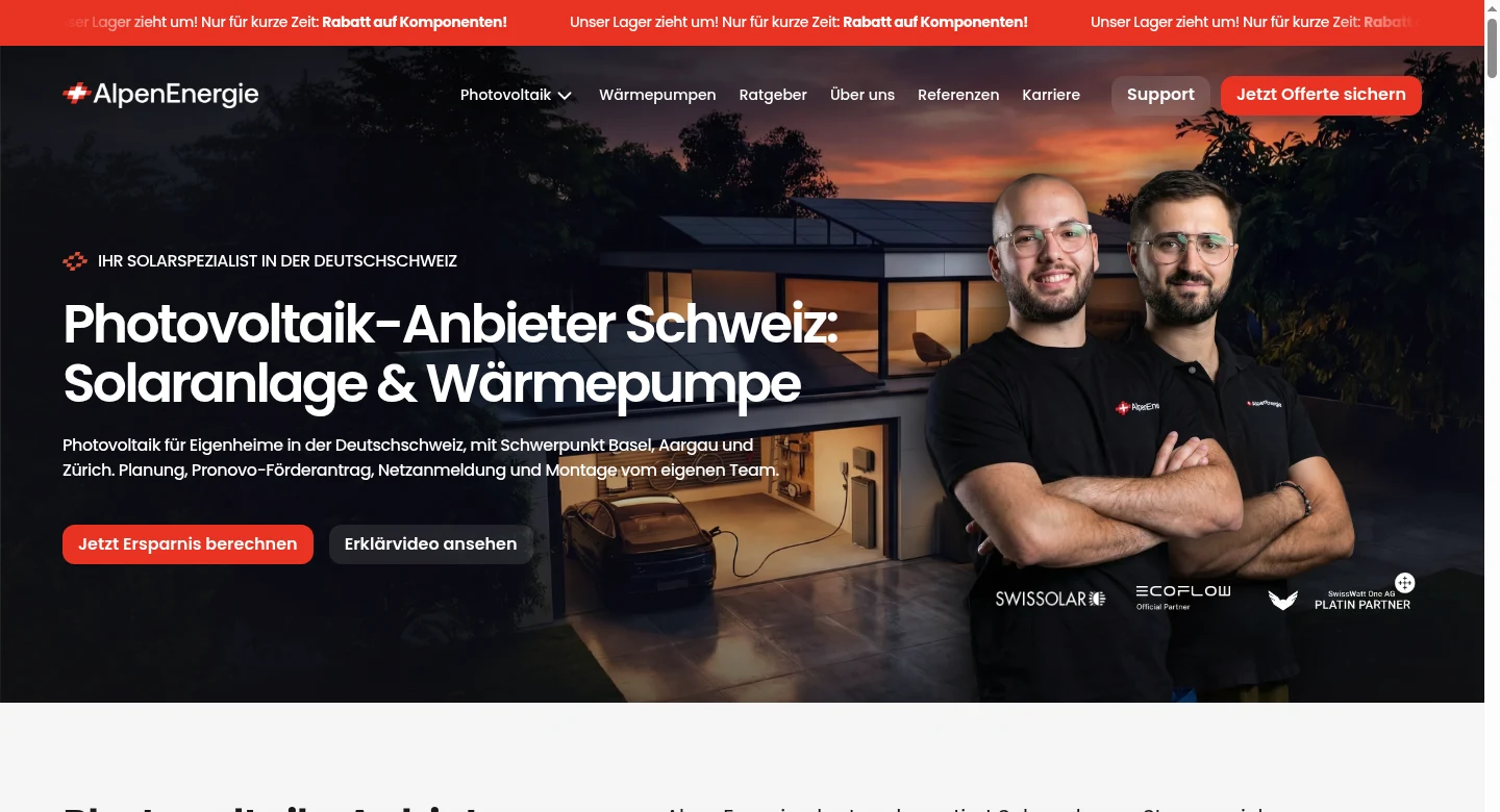 Desktop-Ansicht der AlpenEnergie-Website